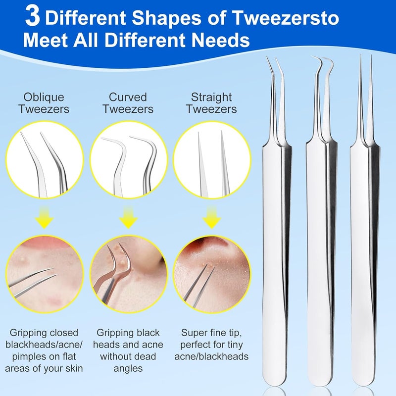 Baxrou Pimple Popper Tool Kit,10 Pcs Professional Blackhead Remover Comedones Extractor for Easy Removal for Pimples,Blackheads,Zit Removing, Facial and Nose, Acne Removal Kit with Metal Box (Silver) - Image 2